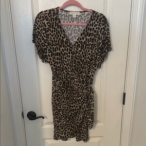 Michael Kors Tan Brown Wrap Mini Dress V-Neck Flutter Sleeves